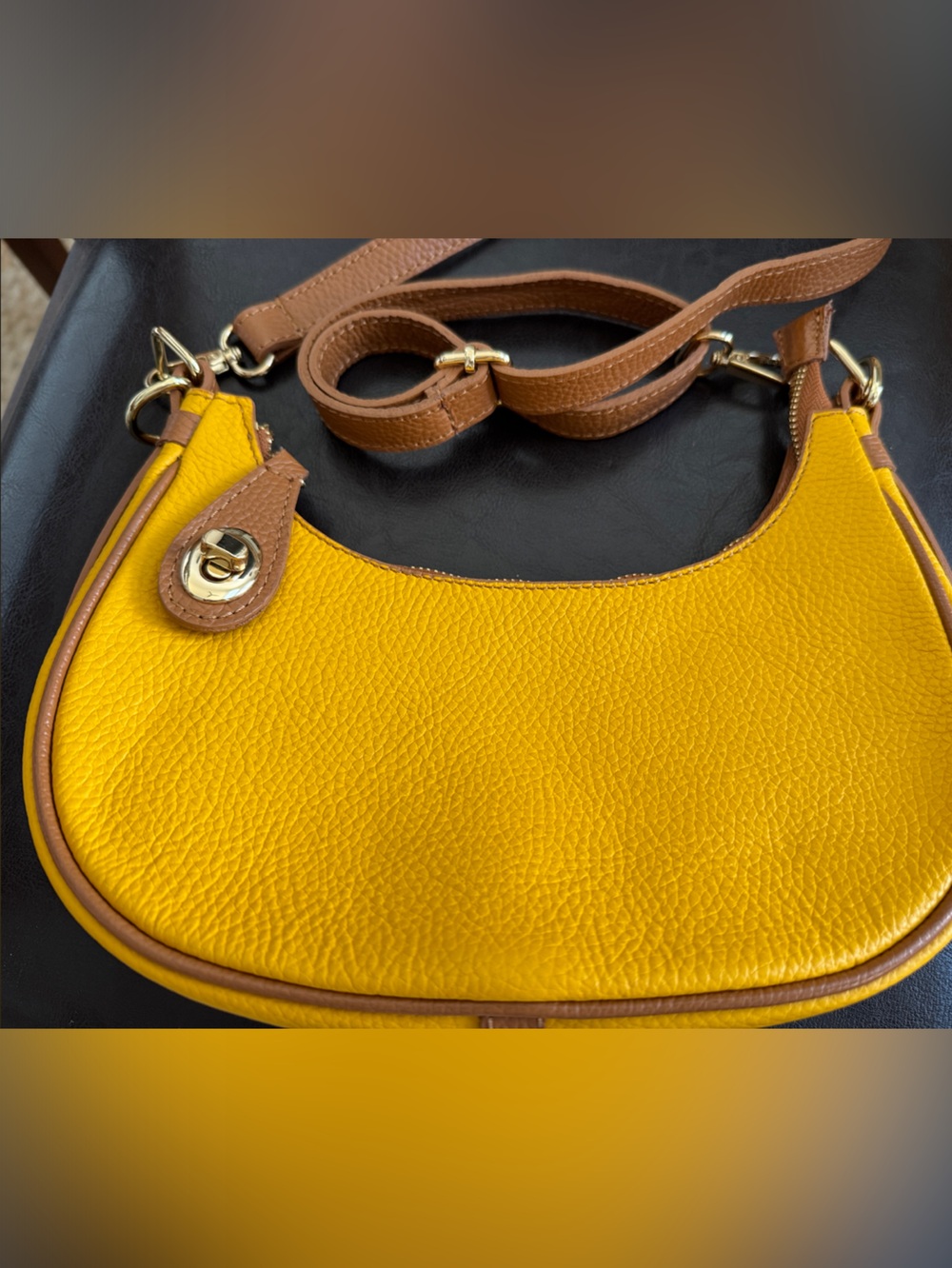 Italian Leather Crossbody Bag with Brown Trim EXCELLENT condition